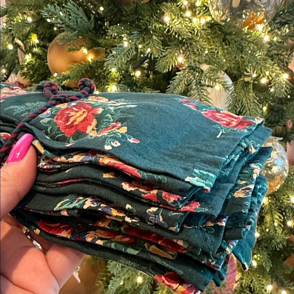 April Cornell table napkins set of 10 green floral rose new